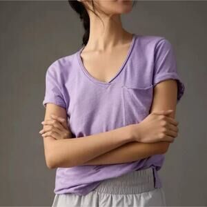 NEW Anthropologie T.la Purple V-Neck Classic Short Sleeve Pocket T-Shirt Top